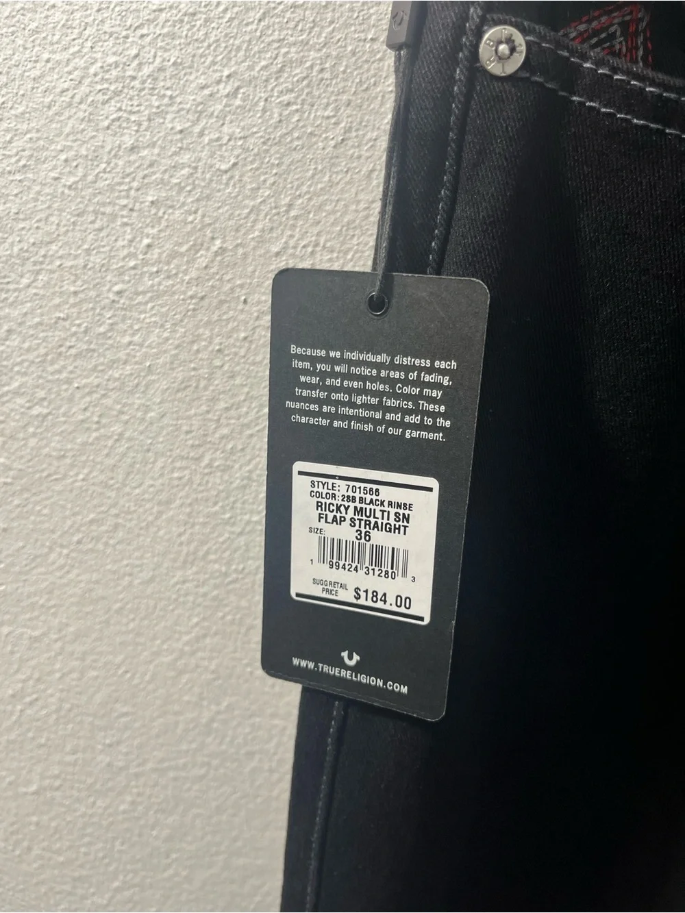 True Religion Ricky Multi SN Flap Relaxed Straight Jeans Men’s 36 x 32 Black NWT